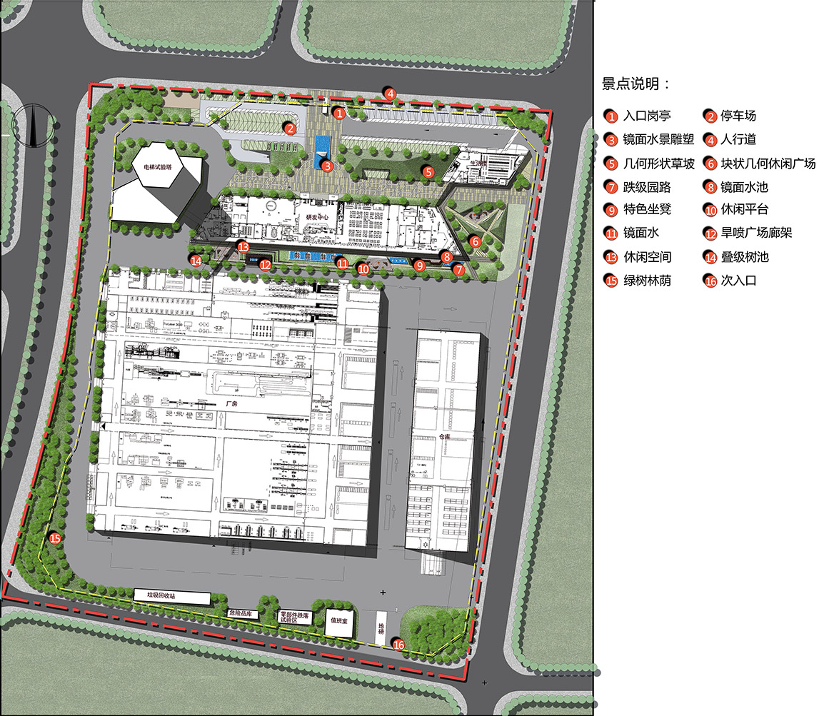 中山蒂森（sēn）電梯廠景觀（guān）規劃設（shè）計總平麵圖
